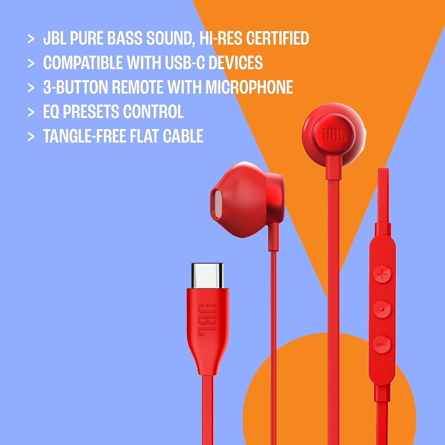 JBL Tune 305C USB-C In-Ear Headphones with Mic & Hi-Res Audio | Flat Cable