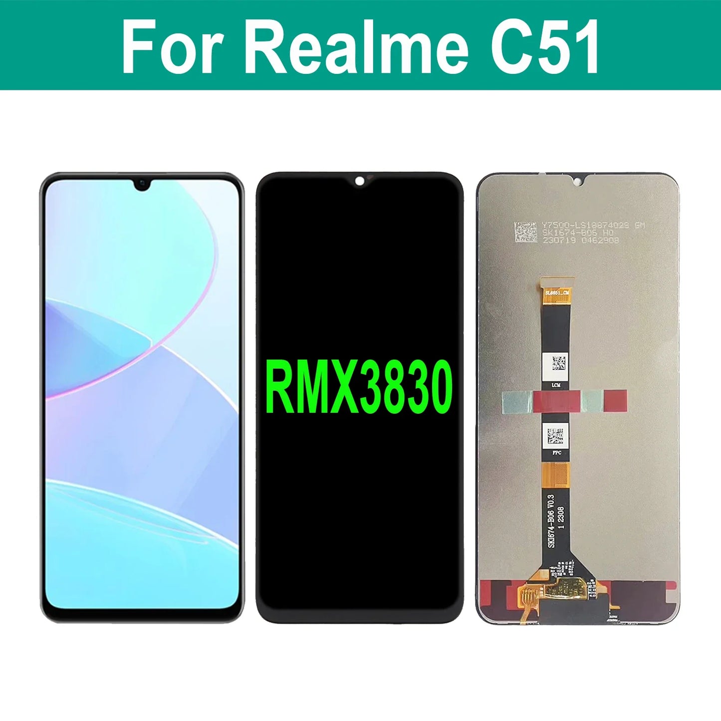 LCD Display For Realme C51 With Frame Panel Digitizer Assembly Repair Replacement Parts RMX3830 Original Touch Screen (Black)