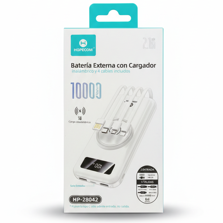 HOPECOM HP-28042 10000mAh Magnetic Wireless Power Bank – 4 Integrated Cables & 5W Wireless Charging Pad