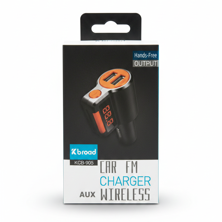 Kbroad KCB-905 Wireless Car FM Transmitter – Dual USB Fast Charger with Hands-Free Calling & AUX Support