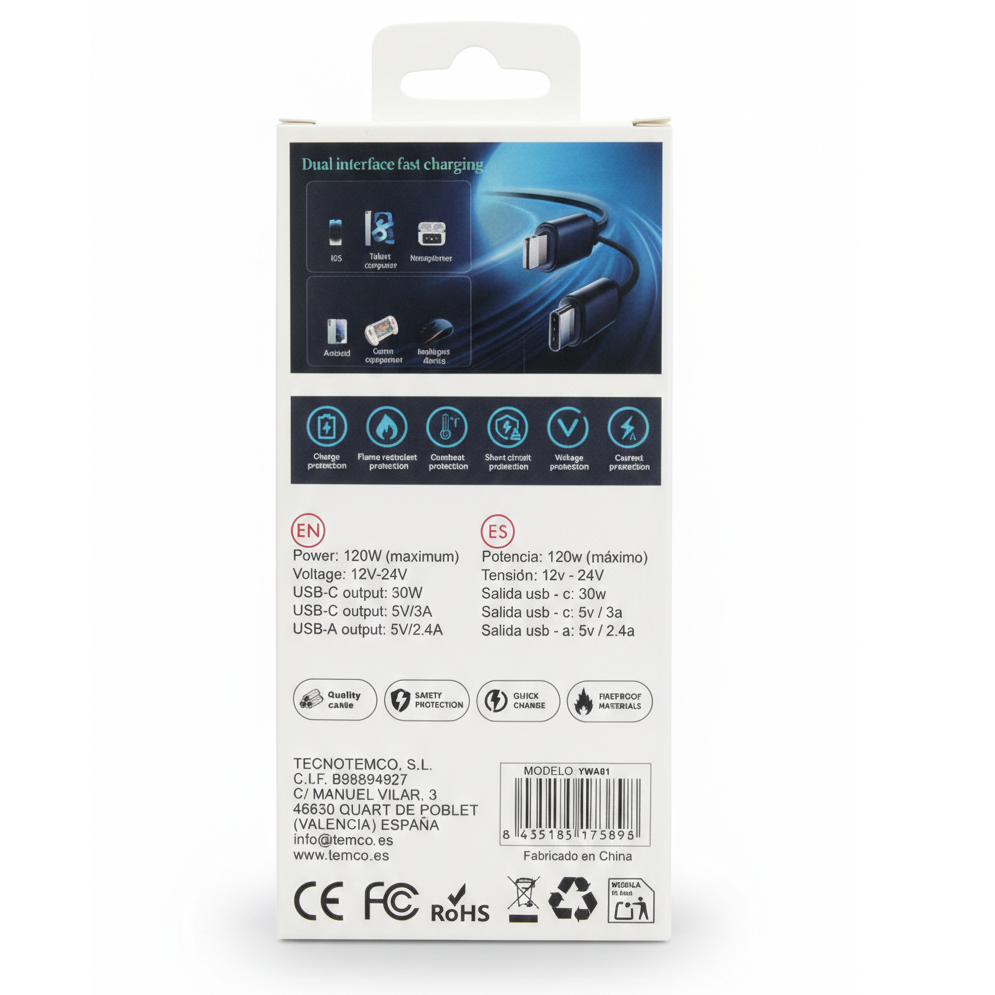 TEMCO YWA01 4-in-1 Car Charger