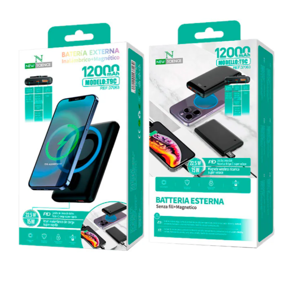 New Science T9C 12000mAh Magnetic Wireless Power Bank