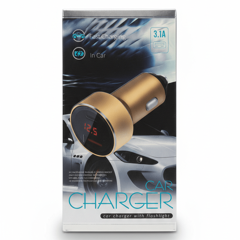Premium 3.1A High - Speed Car Charger – Dual Port with Intelligent LED Voltage Display & Safety Flashlight - NEW PRIME