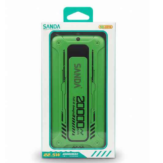 SANDA SD-3210 Green Edition 20000mAh Power Bank – Rugged 22.5W Super Fast Charging External Battery