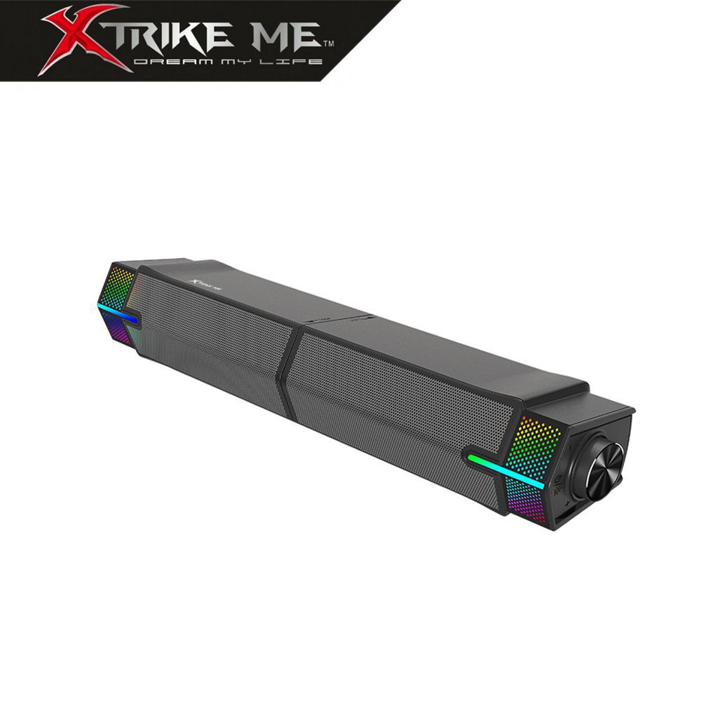 Xtrike Me Dual HiFi Stereo Soundbar with Gradient RGB Lighting – USB Powered Speakers for Desktop Monitors, Phones, PCs, and Laptops