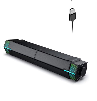 Xtrike Me Dual HiFi Stereo Soundbar with Gradient RGB Lighting – USB Powered Speakers for Desktop Monitors, Phones, PCs, and Laptops