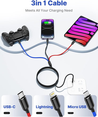 Multi Charger Cable, Multi Charging Cable 3 in 1,Light Up LED