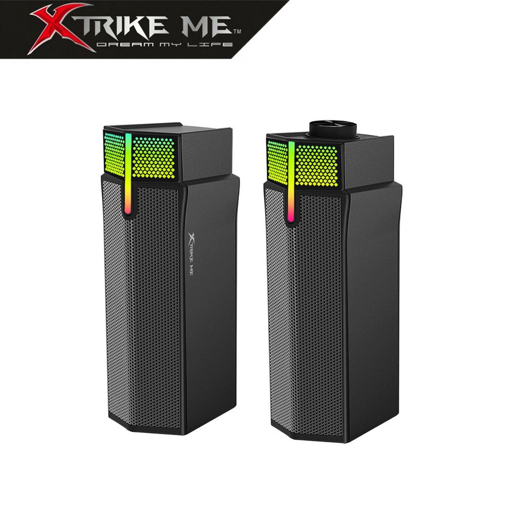 Xtrike Me Dual HiFi Stereo Soundbar with Gradient RGB Lighting – USB Powered Speakers for Desktop Monitors, Phones, PCs, and Laptops