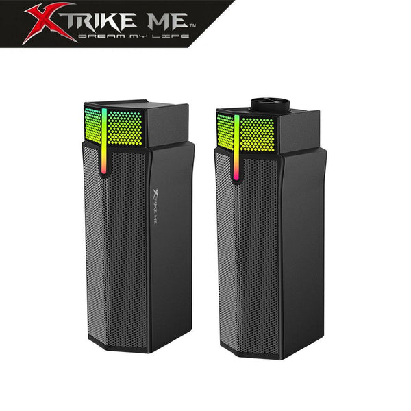 Xtrike Me Dual HiFi Stereo Soundbar with Gradient RGB Lighting – USB Powered Speakers for Desktop Monitors, Phones, PCs, and Laptops