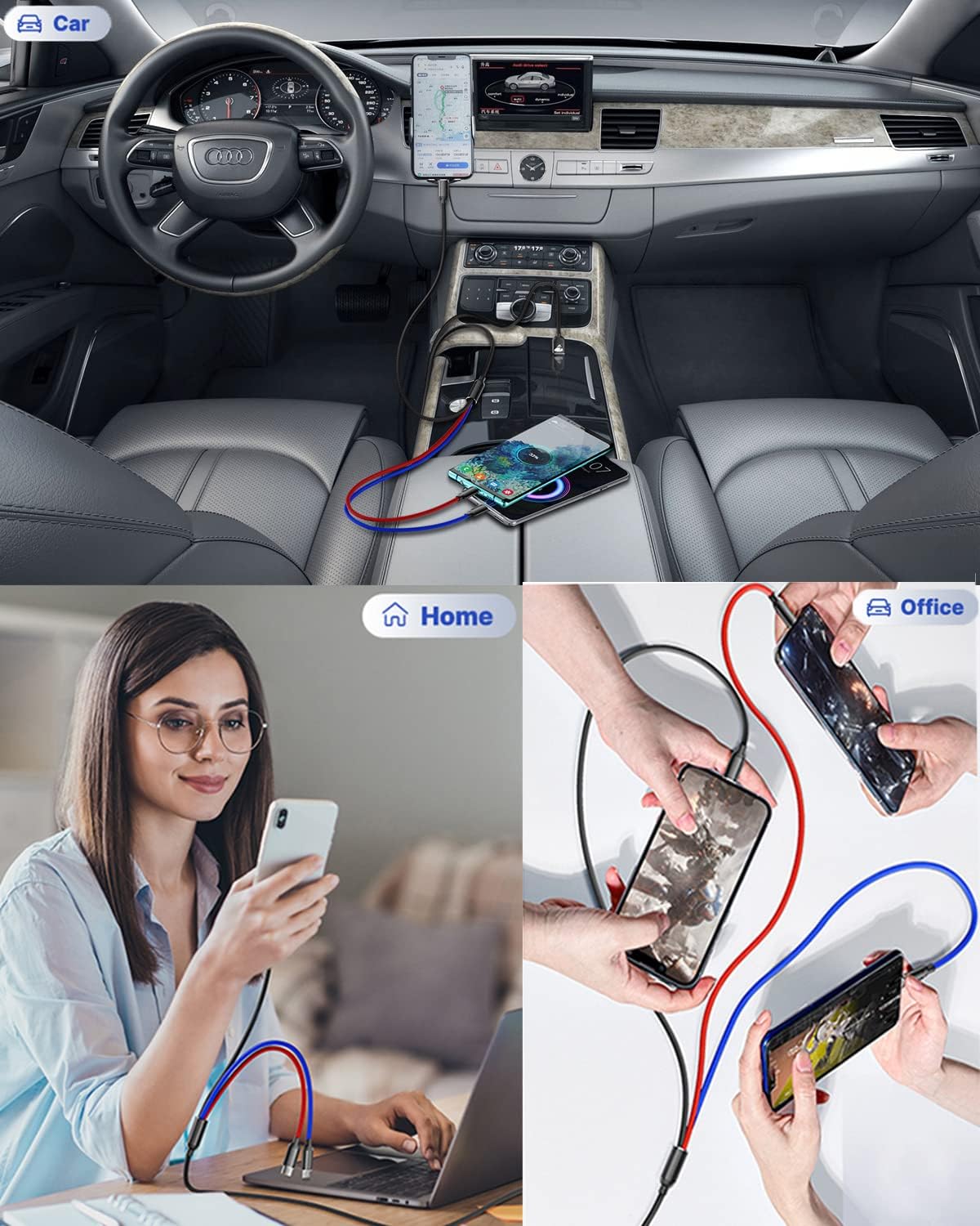 Multi Charger Cable, Multi Charging Cable 3 in 1,Light Up LED