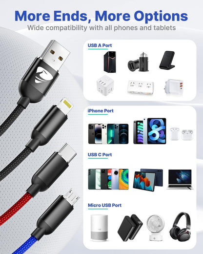 Multi Charger Cable, Multi Charging Cable 3 in 1,Light Up LED