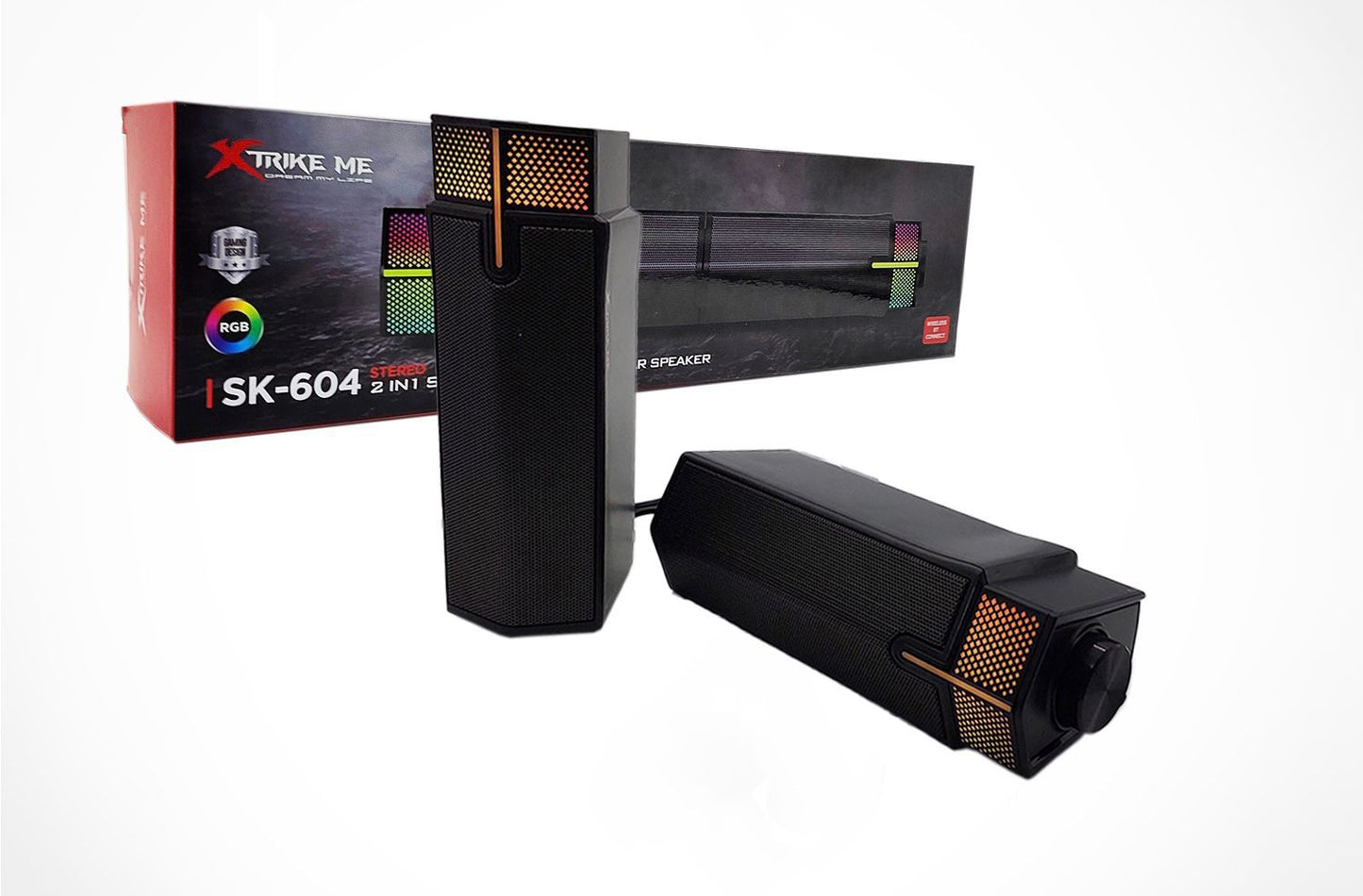 Xtrike Me Dual HiFi Stereo Soundbar with Gradient RGB Lighting – USB Powered Speakers for Desktop Monitors, Phones, PCs, and Laptops