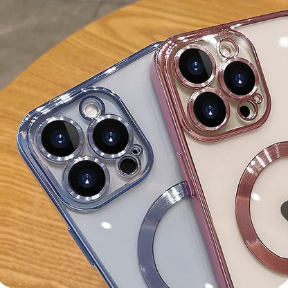 Trendy Fashion Magnetic Mobile Phone Case Transparent Electroplating Magsafe Matt Lens Protection for iPhone 11 12 13 14 15 PRO Max with Wireless Charging + 1 HARD SCREEN PROTECTOR FREE