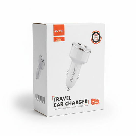 SUNPIN CS-03 Travel Car Charger – Dual 2.4A USB Ports with Smart Device Detection