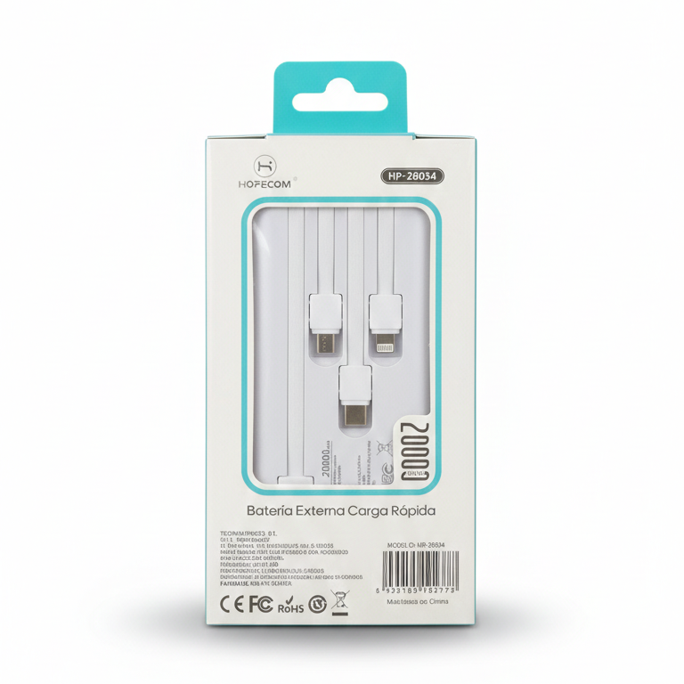 HOPECOM HP-28034 20000mAh High-Capacity Power Bank – All-in-One Multi-Cable External Battery