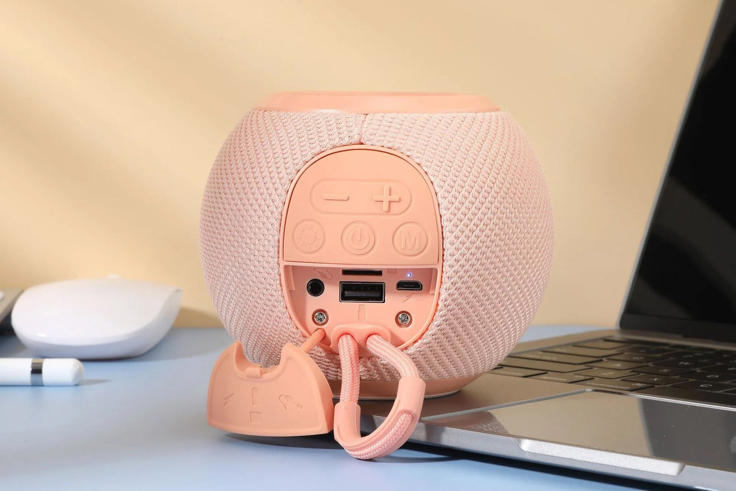 Mini Bluetooth Speaker – Wireless Portable Subwoofer with Colorful Lights and Fabric Design for Outdoor Use