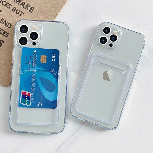 Étui portefeuille transparent antichoc pour iPhone 14 Pro avec porte-cartes