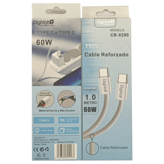 Digivolt 60W USB Type C Braided Fast Charging Cable 1.00M – Grey – Cb-8290