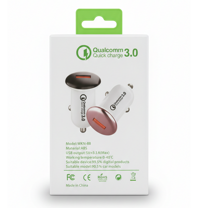 Qualcomm Quick Charge 3.0 WKN-88 – Dual-Port 3.1A High-Speed Car Charger with Safety Intelligence