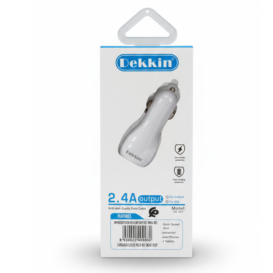 Sunpin CS03 Dual-Port 2.4A Car Charger – High-Efficiency Power with Included Type-C Cable