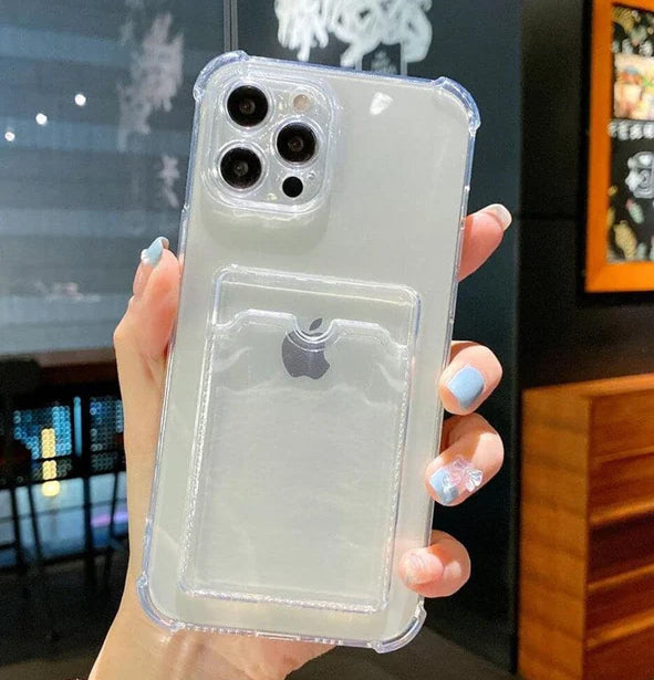 iPhone 12/12 PRO / 12 PRO MAX  Wallet Card Holder Transparent Slot Shockproof Case + HARD SCREEN  PROTECTOR FREE