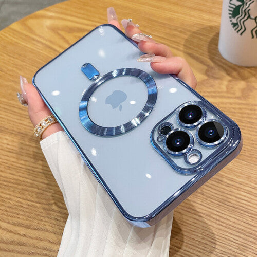 Trendy Fashion Magnetic Mobile Phone Case Transparent Electroplating Magsafe Matt Lens Protection for iPhone 11 12 13 14 15 PRO Max with Wireless Charging + 1 HARD SCREEN PROTECTOR FREE