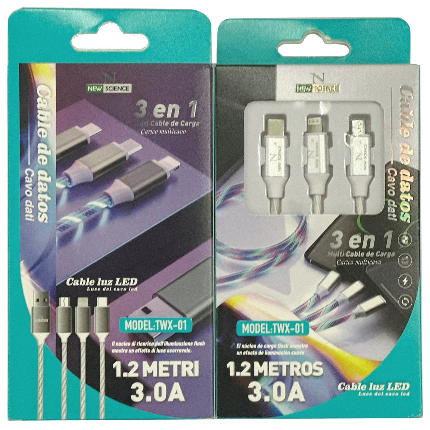 Multi Charger Cable, Multi Charging Cable 3 in 1,Light Up LED