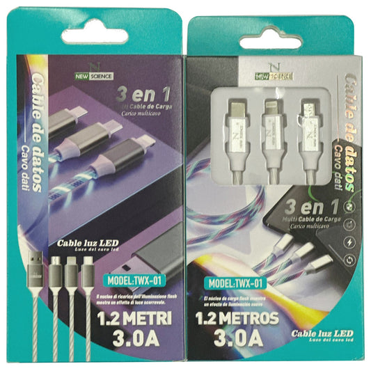 Multi Charger Cable, Multi Charging Cable 3 in 1,Light Up LED