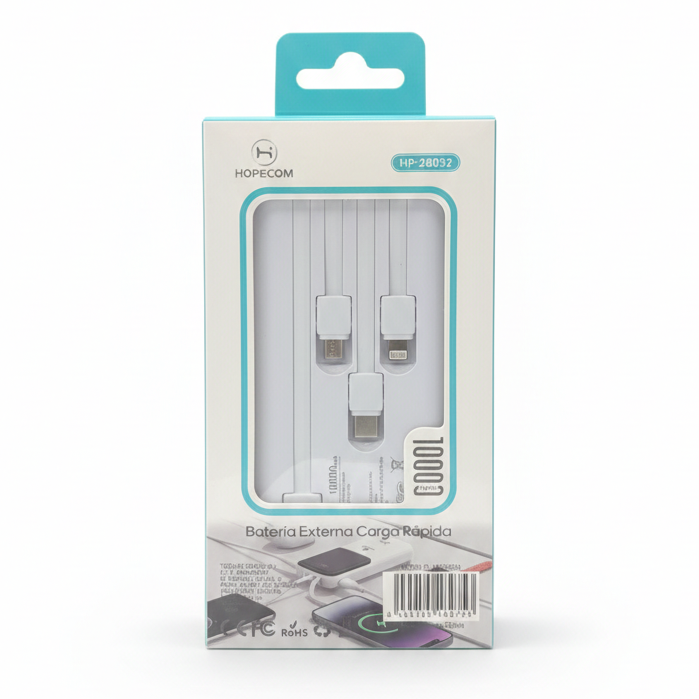 HOPECOM HP-28032 10000mAh Ultra-Slim Power Bank – Integrated Multi-Cable Fast Charging System