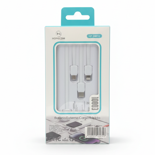 HOPECOM HP-28032 10000mAh Ultra-Slim Power Bank – Integrated Multi-Cable Fast Charging System