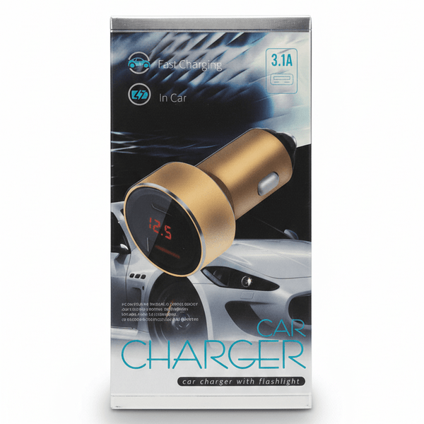 Premium 3.1A High - Speed Car Charger – Dual Port with Intelligent LED Voltage Display & Safety Flashlight - NEW PRIME