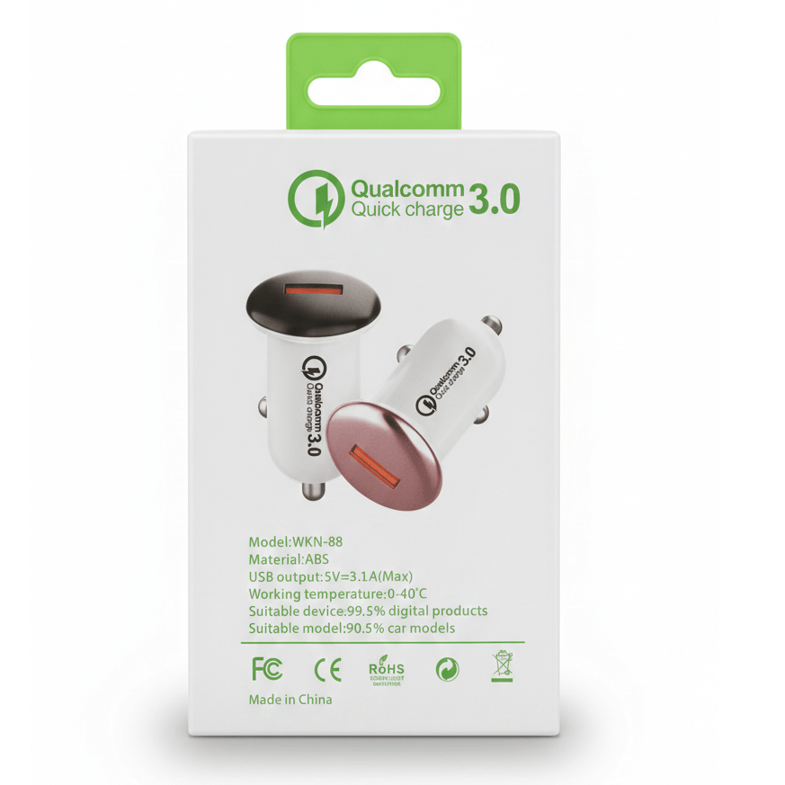 Qualcomm Quick Charge 3.0 WKN - 88 – Dual - Port 3.1A High - Speed Car Charger with Safety Intelligence - NEW PRIME