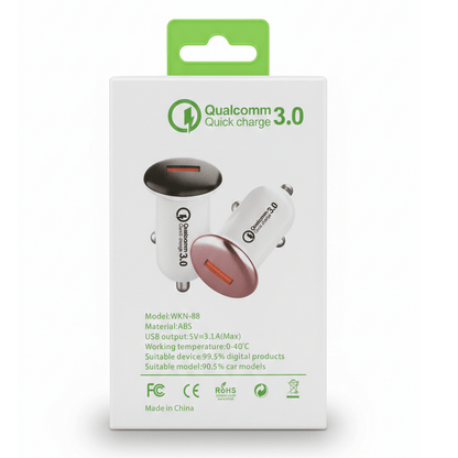 Qualcomm Quick Charge 3.0 WKN - 88 – Dual - Port 3.1A High - Speed Car Charger with Safety Intelligence - NEW PRIME